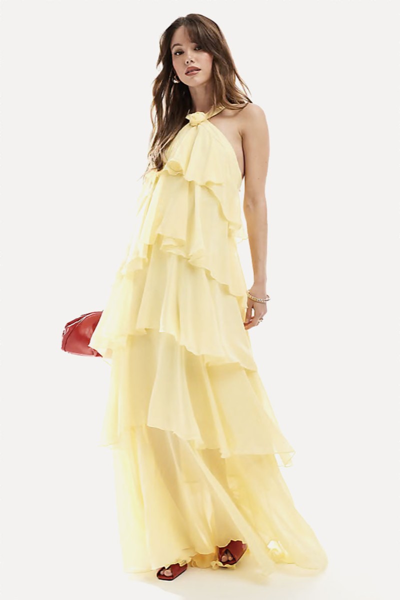 Felicia Halter Neck Tiered Maxi Dress With Corsage Detail from Vero Moda