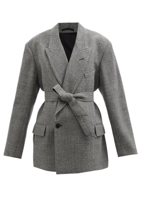Sleeveless Raw-Edge Wool-Blend Belted Jacket