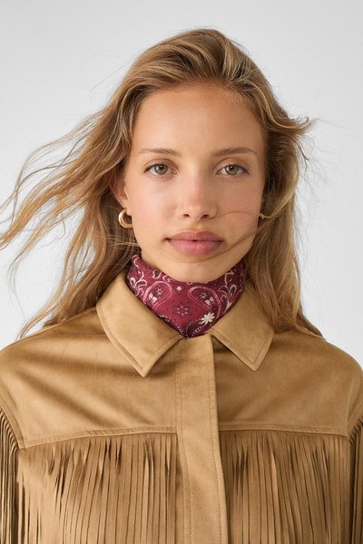 Cropped Faux Suede Overshirt With Fringing from Stradivarius