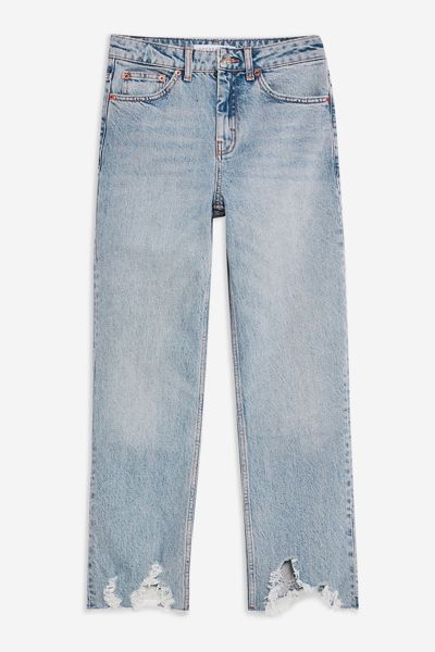 Bleach Jagged Hem Straight Jeans