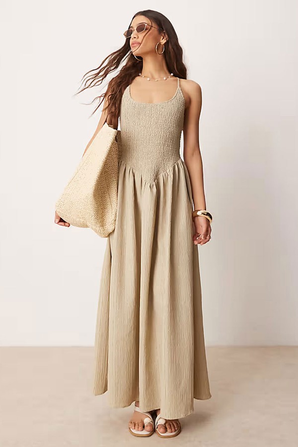 Scoop Neck Crinkle Maxi Dress With Cross Back from ASOS DESIGN
