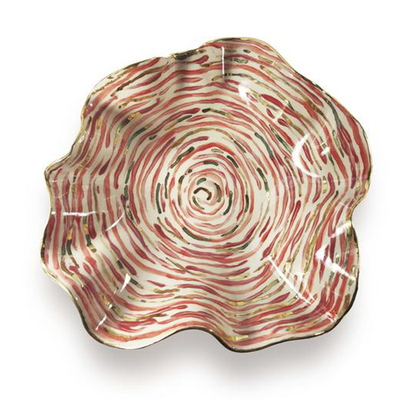 Medium Hand Painted Red Stem Stripe Bowl