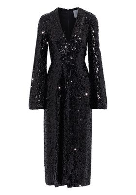 Moonlight Wrap-Effect Sequined Midi Dress from Galvan London