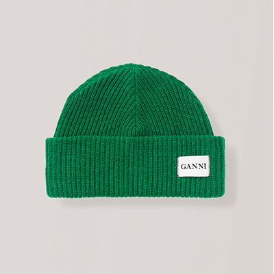 Green Knit Logo Beanie from Ganni