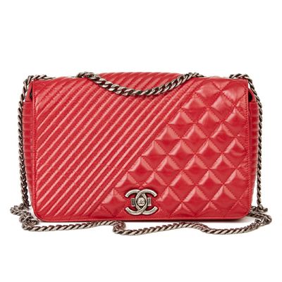 Red Quilted Glazed Calfskin Leather Medium Coco Boy Flap Bag from Chanel
