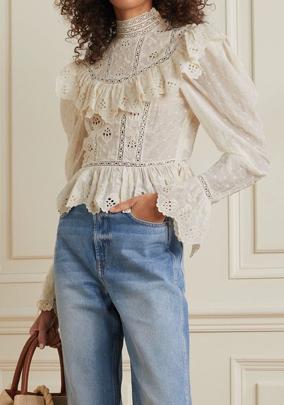 Emmanuelle Crochet Trimmed Broderie Anglaise Blouse from Ulla Johnson