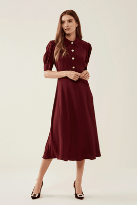 Button Front Puff Sleeve Midi Shirt Dress from Finery London