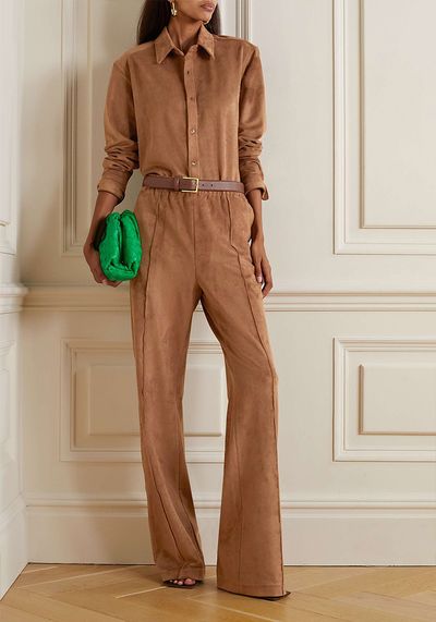 Scottie Faux Suede Wide Leg Track Pants from Tibi