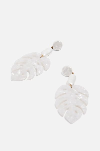 Mother-Of-Pearl-Effect Leaf Earrings