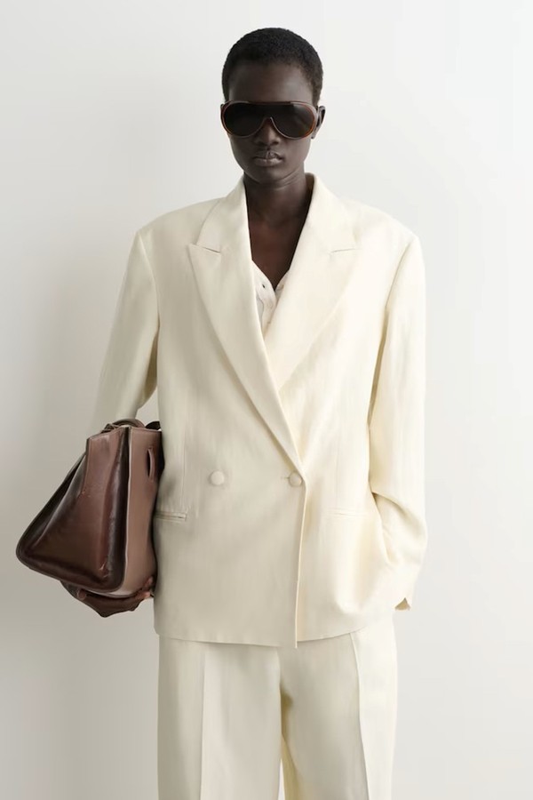 Linen-Blend Tuxedo Blazer