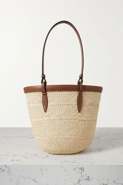 Small Leather-Trimmed Raffia Tote from Hunting Season