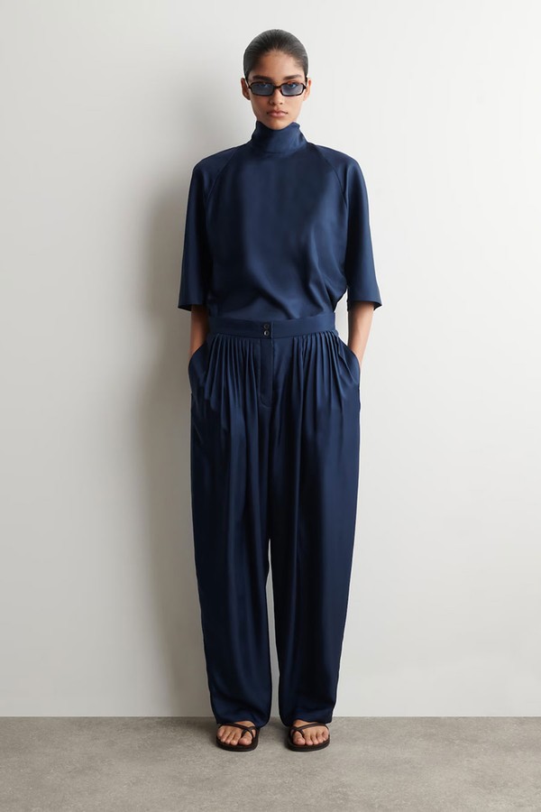 Draped Pleated Silk Straight-Leg Trousers from COS