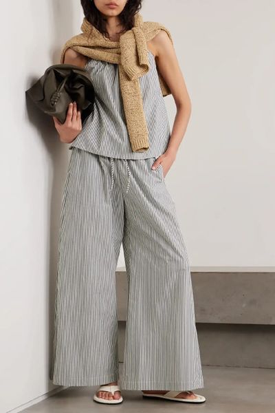 Pisca Striped Organic Cotton-Poplin Wide-Leg Pants from By Malene Birger 