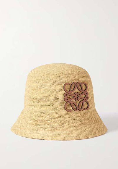Paula's Ibiza Anagram Leather-Trimmed Raffia Bucket Hat from Loewe