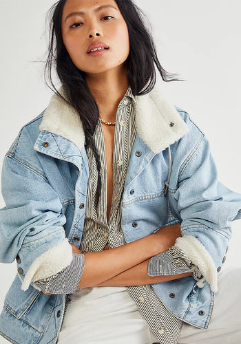 Ariel Cozy Denim Bomber Jacket