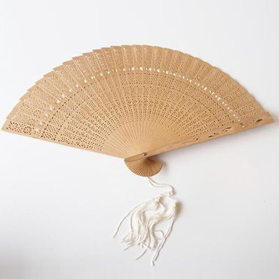 Folding Wooden Fan With White Tassel from Etsy