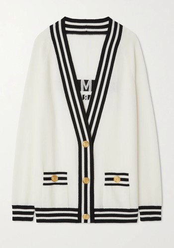 Striped Jacquard-Knit Wool-Blend Cardigan from Balmain