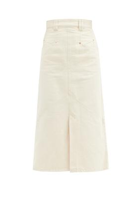 Pomano Fluted-Hem Denim Midi Skirt from Isabel Marant