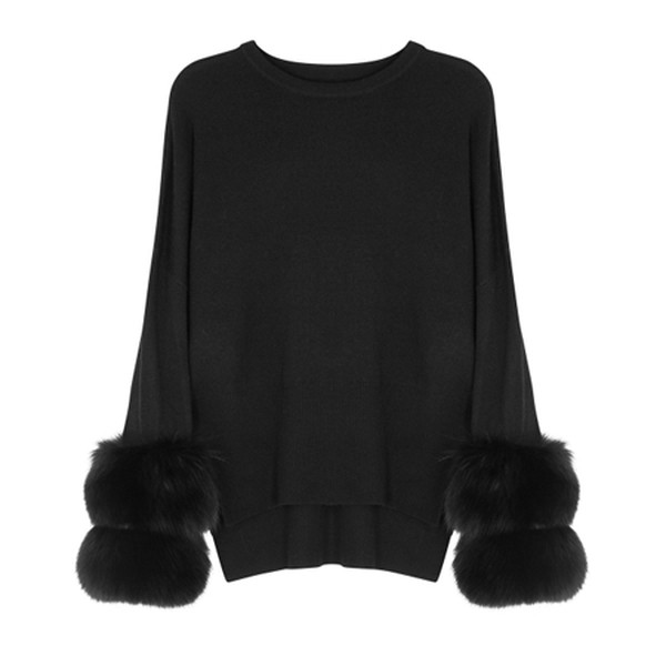 Black Fur-Trimmed Wool Blend Jumper from Izaak Azanei
