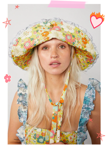 Sunhat With Ties & Frill In Floral Print from Damson Madder