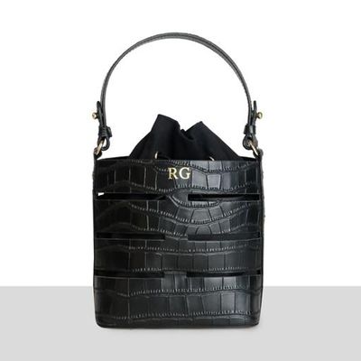 Black Croc Mini Cutout Bucket Bag