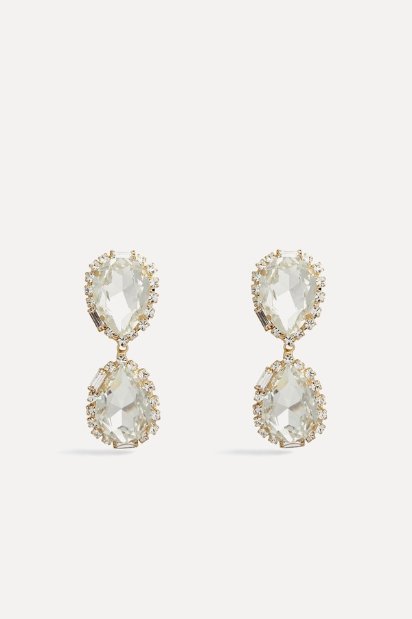 Gold Tone Crystal Clip Earrings from Rosantica