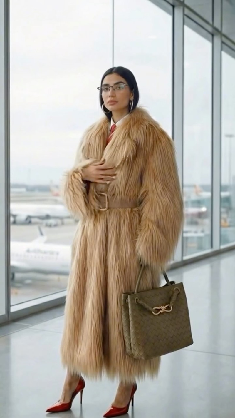 Today’s Airport ‘Fit for Milan Fashion Week✨ 
Whole Look – Ferrari 
Green Bag – Bottega Veneta
Suitcase – @rimowa 

This image was created using AI tools.