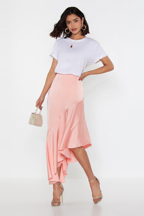 Drop Down Satin Midi Skirt