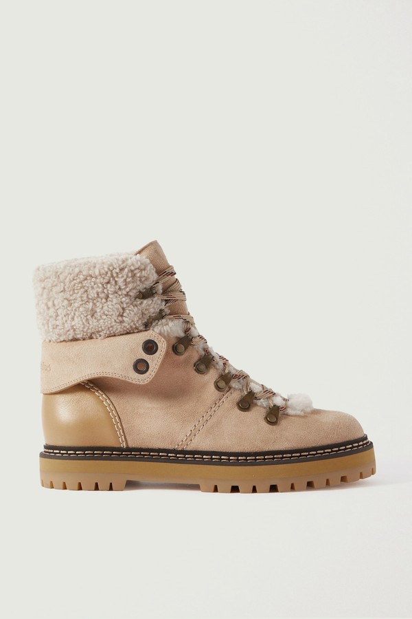 Eilieen Shearling-Lined Suede & Leather Ankle Boots from See By Chloé