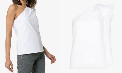 One-Shouldered Pouf Sleeve Cotton Blouse from Les Reveries