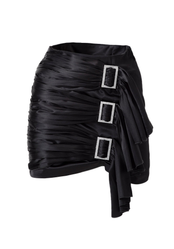 Black Crystal Embellished Ruffled Mini Skirt from Skrt