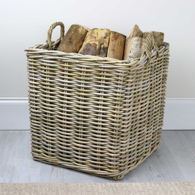 Rattan Square Wicker Log Basket from Grey & Buff