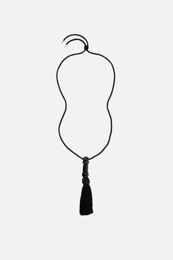 Trinity Silver, Onyx & Satin Cord Necklace from Le Sundial