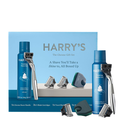 Chrome Gift Set With 3 Razor Blades & Shave Gel from Harry Men's