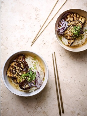 Gaji Naengguksu | Chilled Noodle Soup with Charred Aubergine