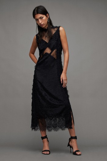 Mila Lace Panelled Frill Trim Maxi Dress