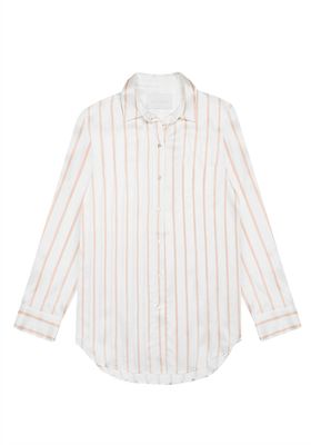 London Pale Blush Stripe Silk Pyjama Shirt  from Asceno