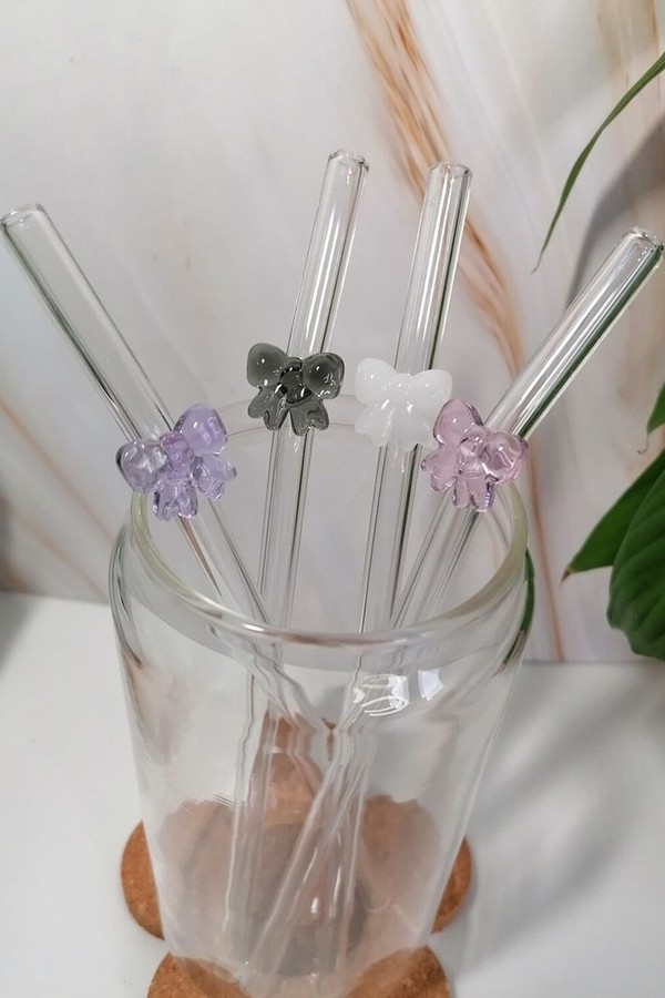 Coquette Girly Bow Glass Straw from LunaNeraDesignsStore