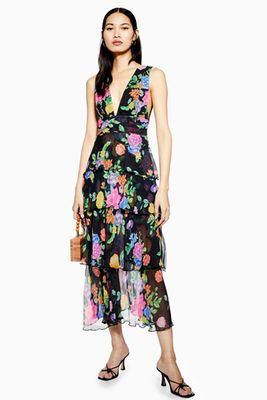 Black Floral Plunge Pinafore Dress from Topshop