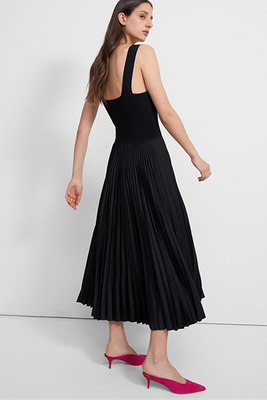 Pleated Square Neck Dress In Crepe