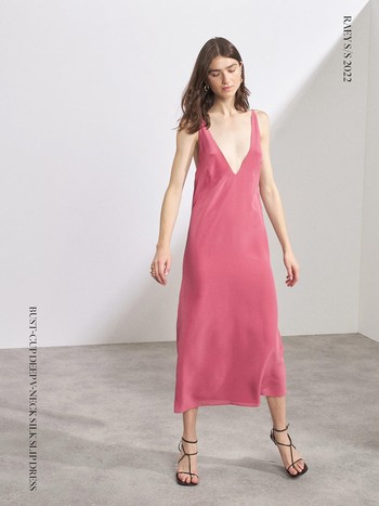 Bust-Cup Deep V-Neck Silk Slip Dress from Raey