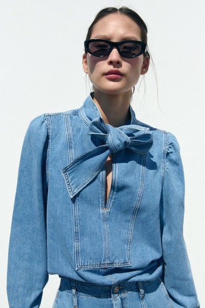 Denim Blouse With Bow from Zara