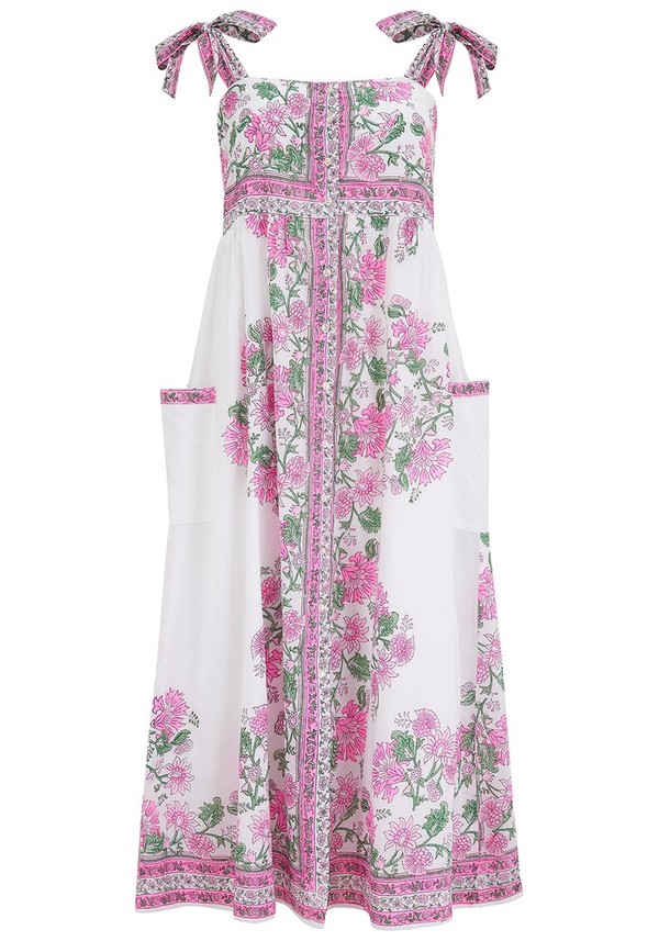 Tie Shoulder Dress In Pink Rose Border from Juliet Dunn