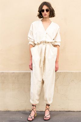Light Beige Oversized Belted Jumpsuit from The Frankie Shop