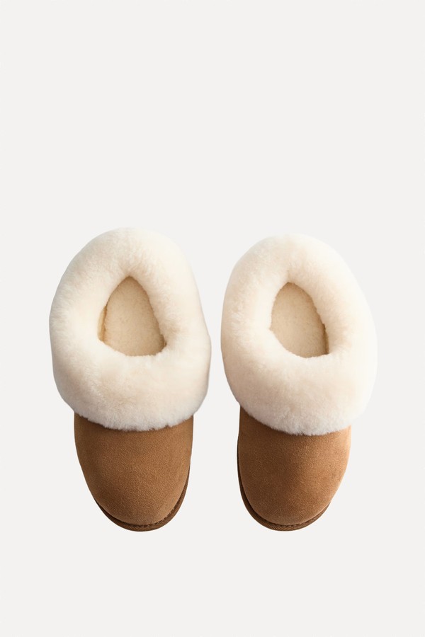 Suede Shearling Lined Mule Slippers