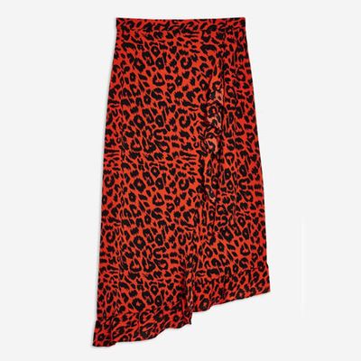 Animal Ruffle Midi Skirt