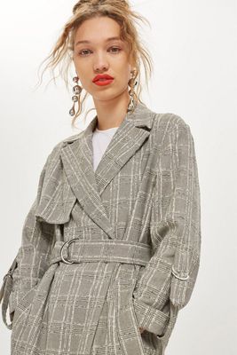 Textured Check Trench Coat
