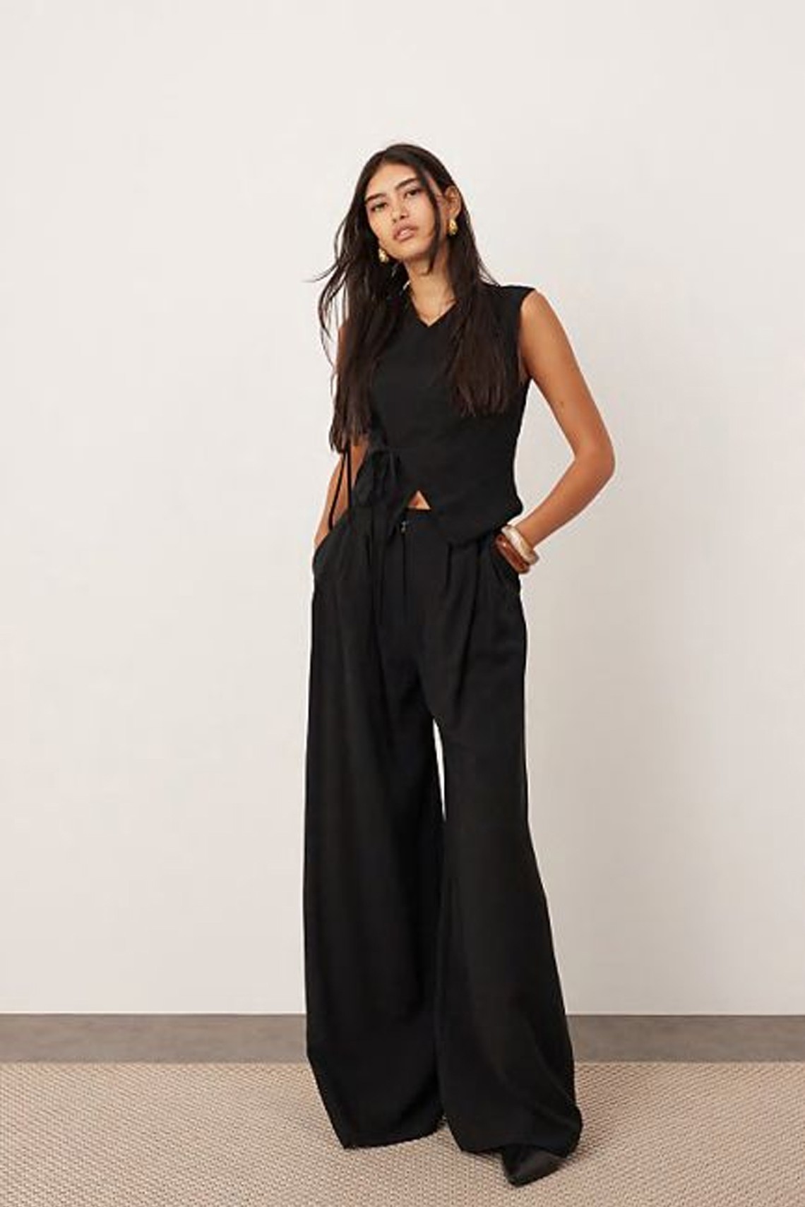 Asymmetric Tie Front Top & Super Wide Leg Trouser With Minimal Waistband Co-Ord from ASOS Edition