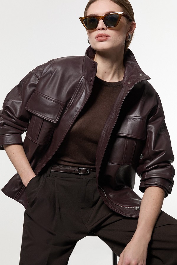 Leather Cargo Pocket Bomber Jacket from Karen Millen