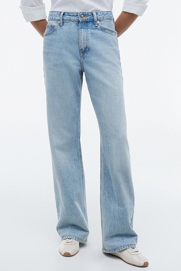 Button Mid Rise Loose Straight Jeans